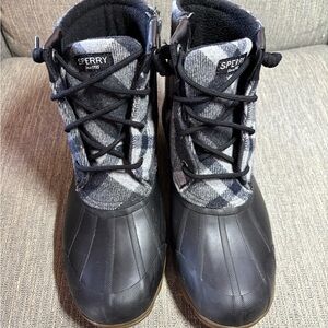 Sperry Black and Gray Checkered Boots